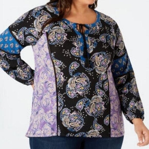 Style and Co Plus Size Paisley-Print Peasant Blouse, Various Sizes - Picture 1 of 1